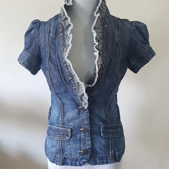 GUESS Denim Vintage-Style Short Sleeve Blazer - Small - Picture 2 of 9